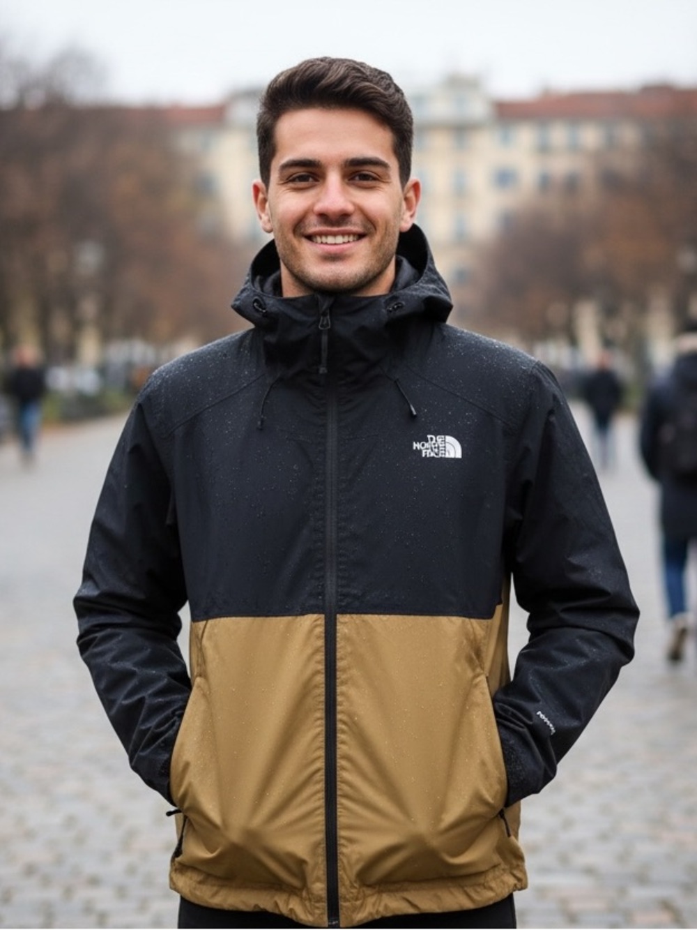 The North Face Men’s Two-Tone Hooded Rain / wind braker Jacket — Black & Tan